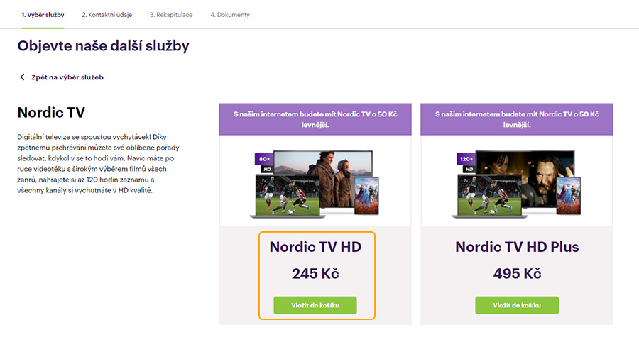 Nordic TV na 3 měsíce zdarma - krok 2 - zvolte tarif Nordic TV HD