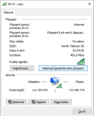 Vlastnosti bezdrátového připojení